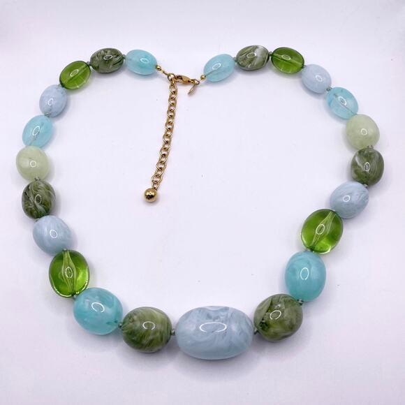 Joan Rivers Green Tones Lucite Chunky Necklace 26” Glows On Dark Light - Picture 4 of 5